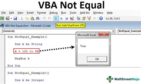 not equal sign excel vba
