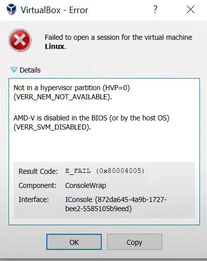 VirtualBox で Not in a hypervisor partition (HVP=0) TechNote