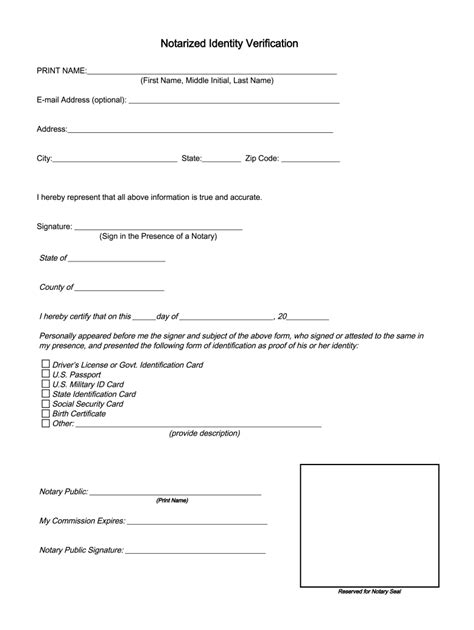notarized identity verification form template