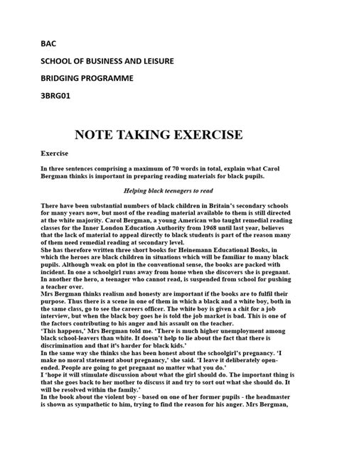 Note-Taking Exercises With Answers Pdf
