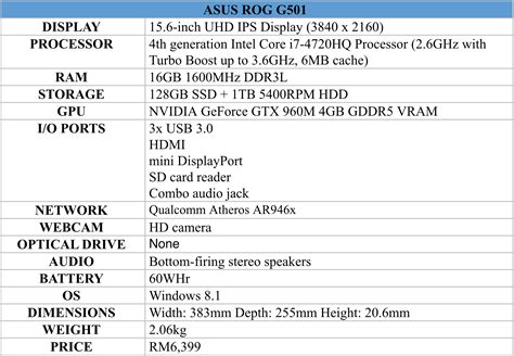 Notebook Specifications Asus