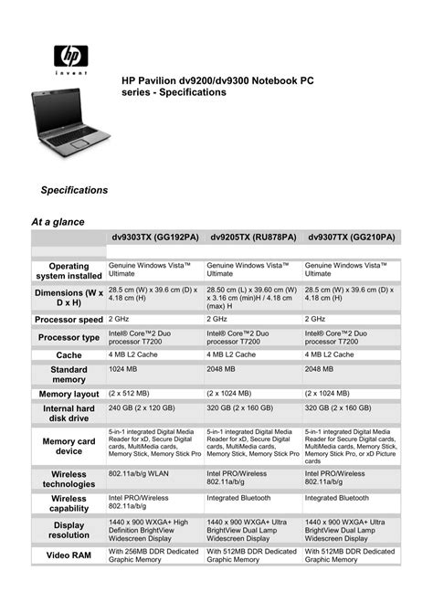 Notebook Specifications Hp