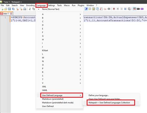 Notepad++ Excel Language