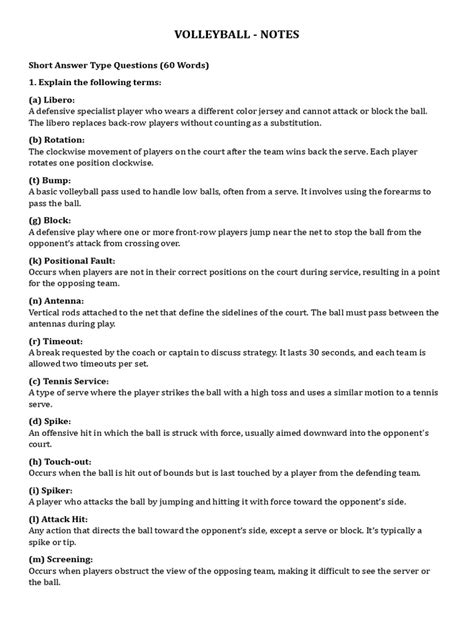 Notes About Volleyball
