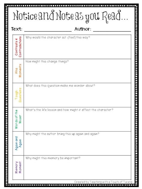 notice and note signposts worksheet
