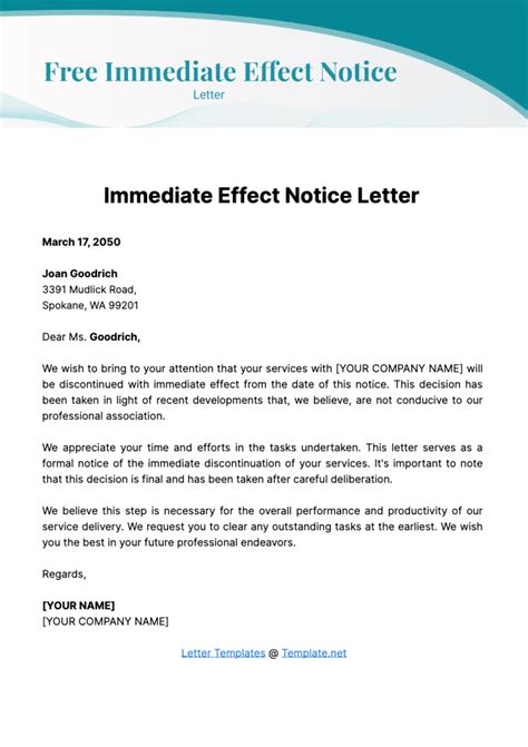 Notice Letter With Immediate Effect