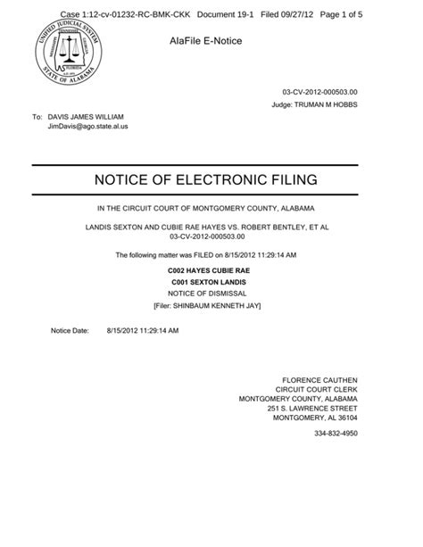 notice of electronic filing form