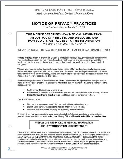 notice of privacy practices example
