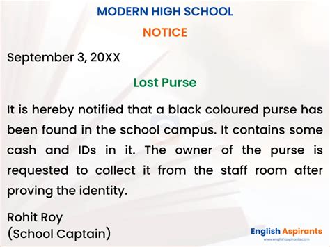 notice writing questions for class 6 lost and found
