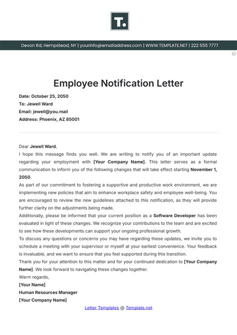 Notification Letter Sample For Employee