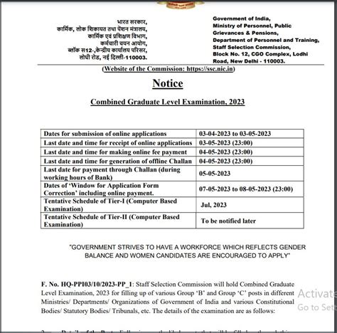 notification of cgl 2023