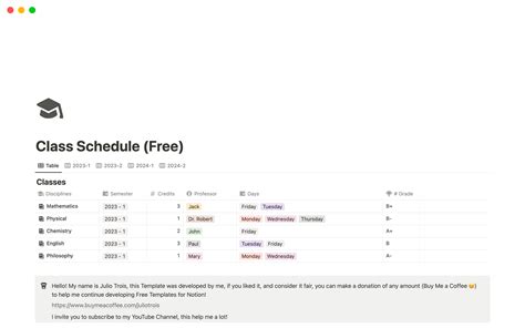 notion class schedule