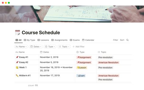 notion course schedule