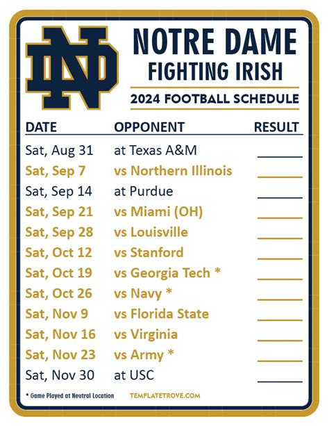 notre dame football irish schedule