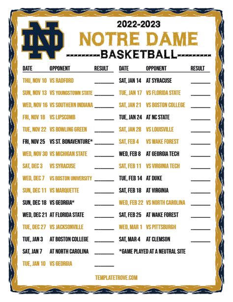 notre dame ncaa basketball schedule 2021 22