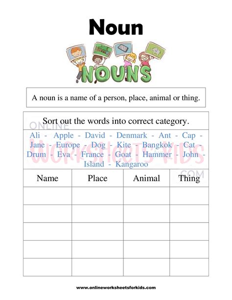 noun activity sheet for grade 3