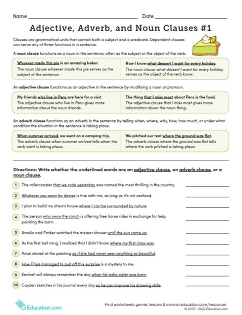 noun adjective adverb clause exercise