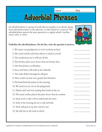 noun adjective and adverb phrases exercises