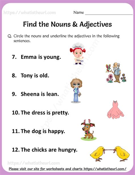 noun and adjective worksheet for grade 1