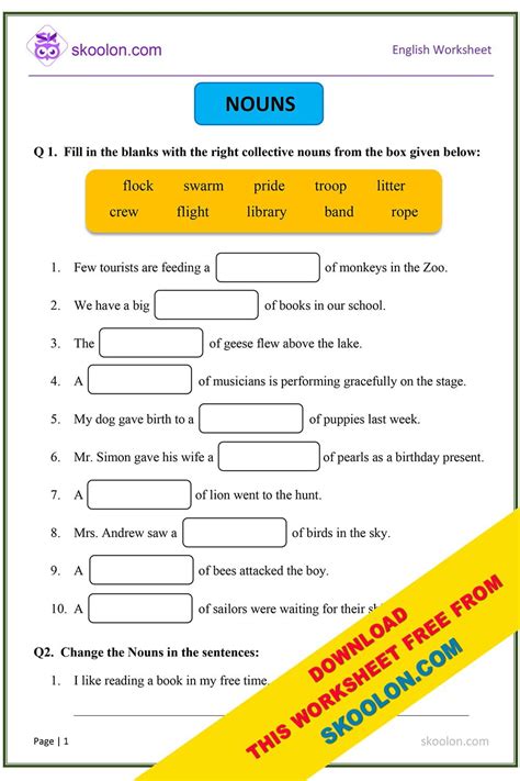 noun exercises for class 3 with answers