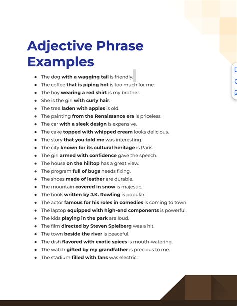 noun phrase and adjective phrase examples with answers