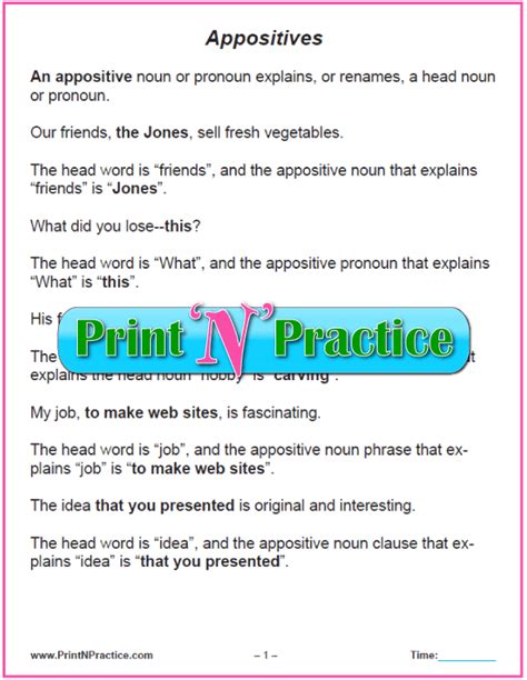 noun phrase in apposition examples with answers pdf
