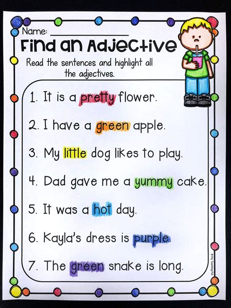 noun verb adjective sentences examples