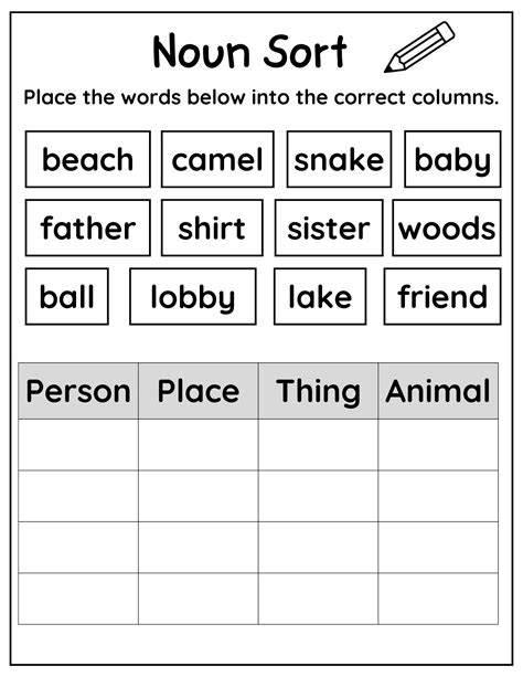 Noun Worksheets Printable