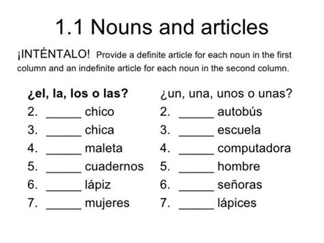 Definite Articles In Spanish Worksheet