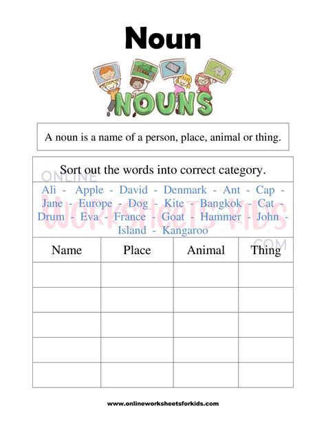 Nouns Lesson Printable