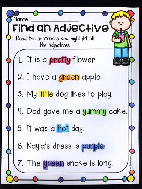 nouns verbs adjectives worksheet for grade 4