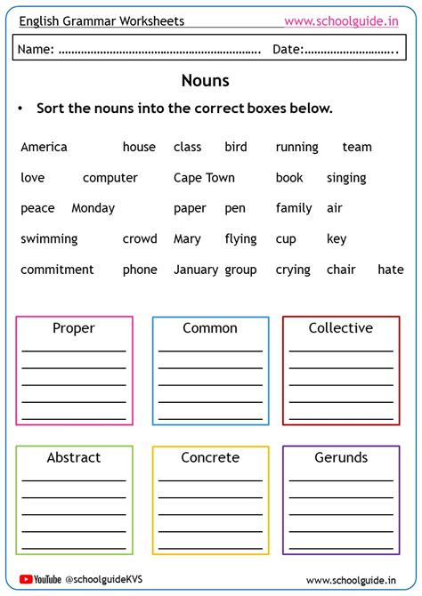 Nouns Worksheets for Kids