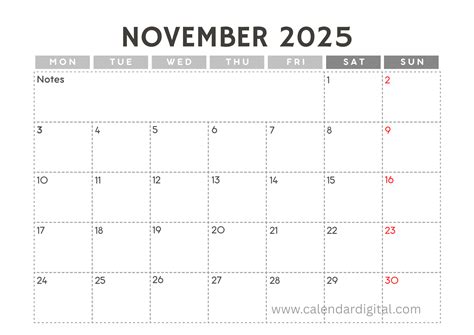 Nov 2025 Calander