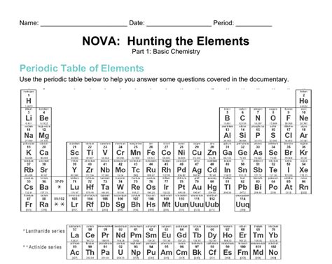 nova hunting the elements worksheet answers part 1