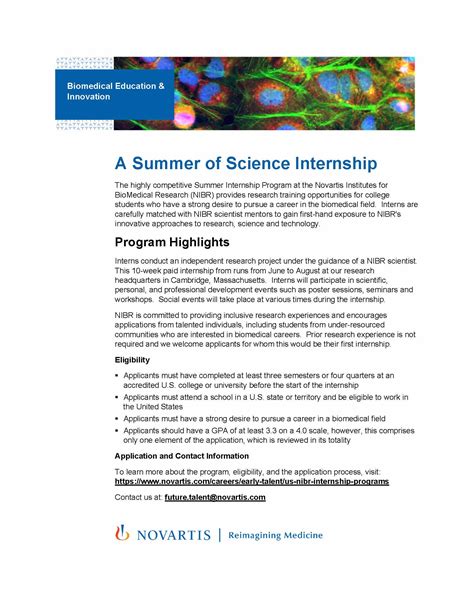 novartis summer of science intern linkedin