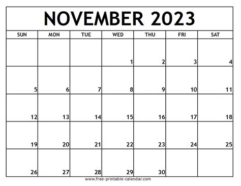 Printable November 2023 Calendar Classic Blank Sheet