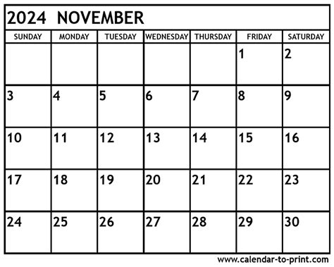 November 2024 Calendar Free Print 2024