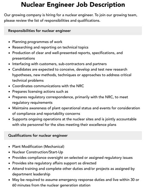 Nuclear Engineer Job Description
