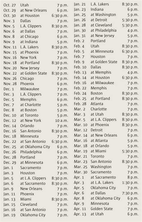 nuggets schedule 2010