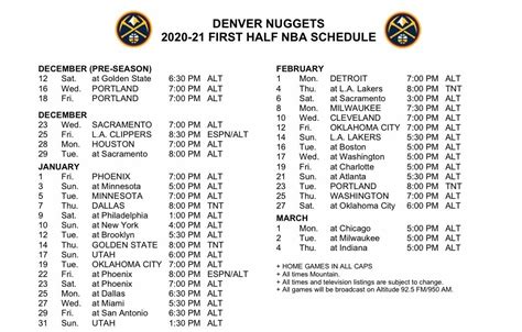 nuggets schedule 2015