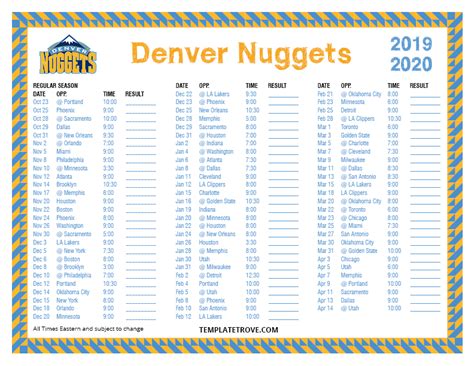 nuggets schedule 2019