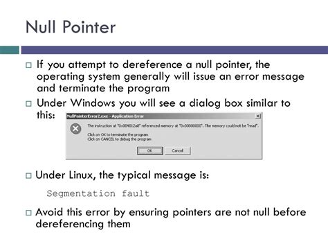 Null Pointer Dereferencing Error