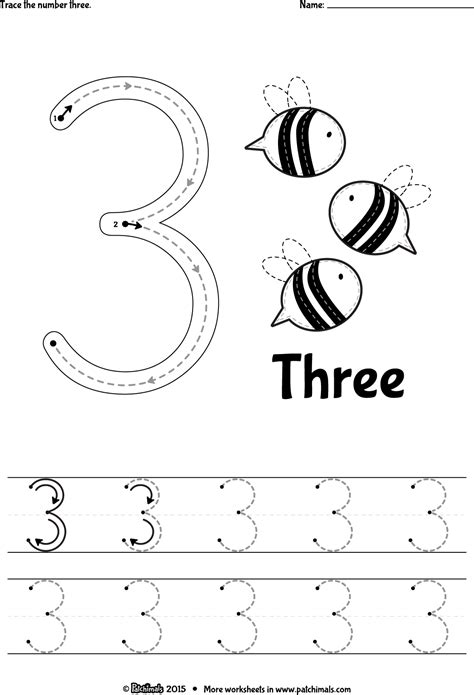 Number 3 Tracing Worksheets Count and Trace Number 3