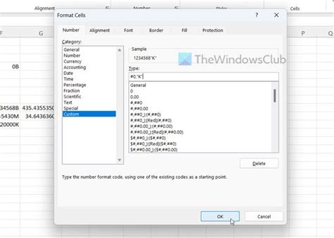 number format code for billions