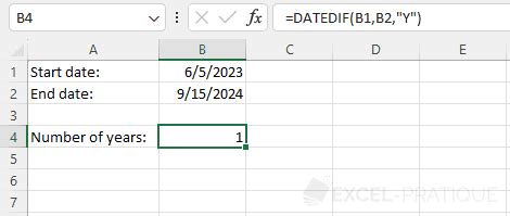 number of years between two dates excel without datedif