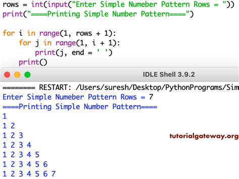 number pattern program in python