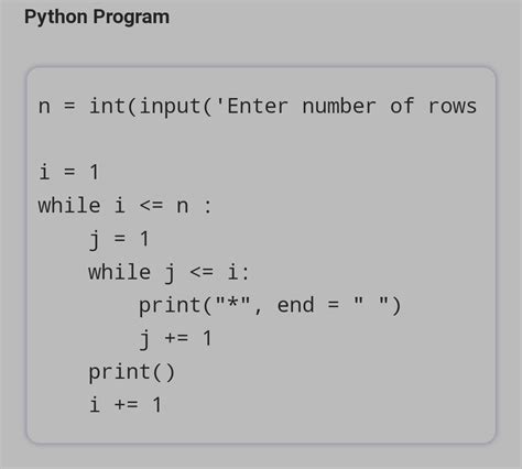 number pattern program in python using while loop