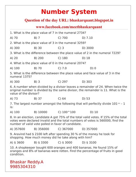 number system questions for class 3