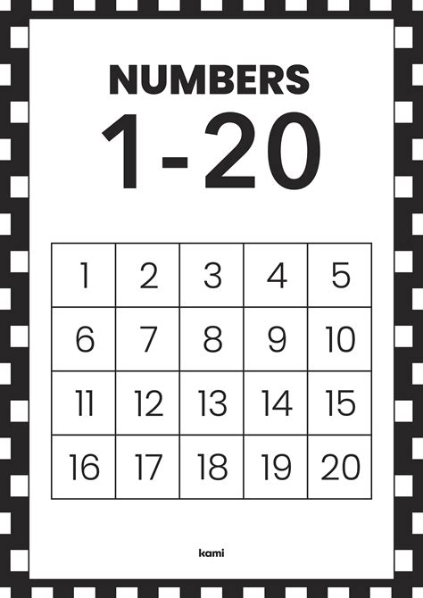 Numbers 1 20 Chart Printable