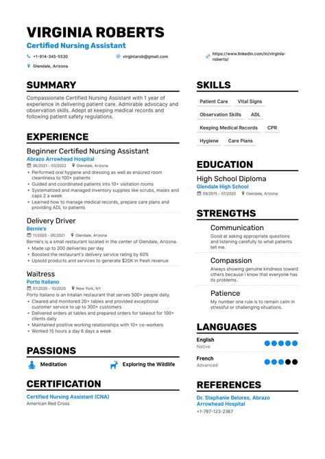 nurse aide resume summary